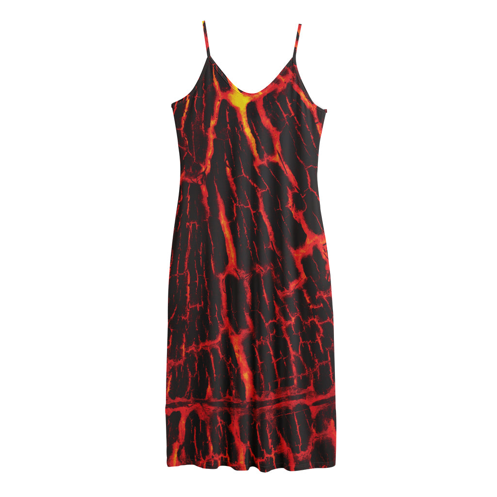 Lava Burning Print Jersey Midi Cami Dress