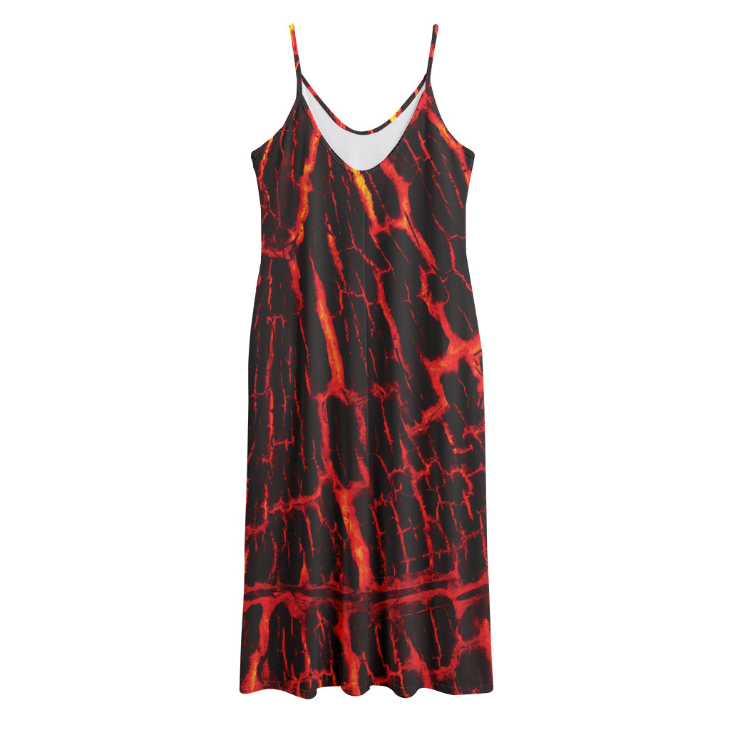 Lava Burning Print Jersey Midi Cami Dress