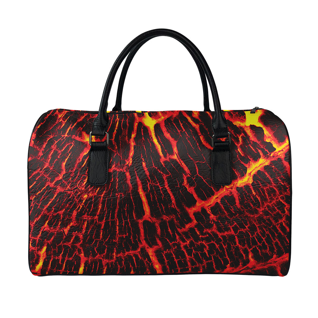 Lava Burning Print Leather Duffle Bag