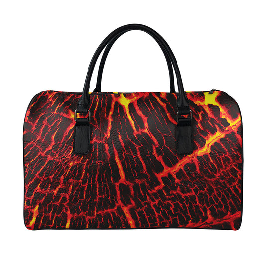 Lava Burning Print Leather Duffle Bag