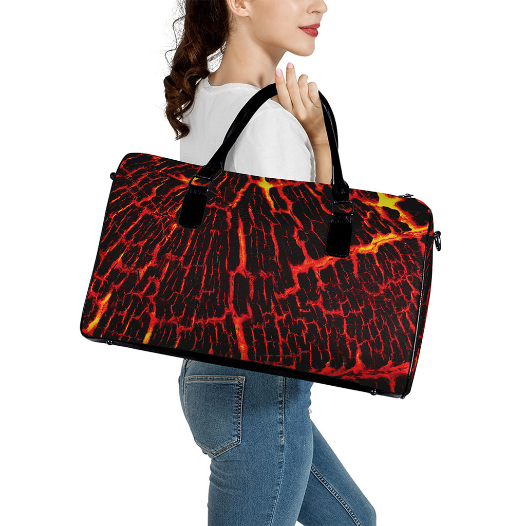 Lava Burning Print Leather Duffle Bag
