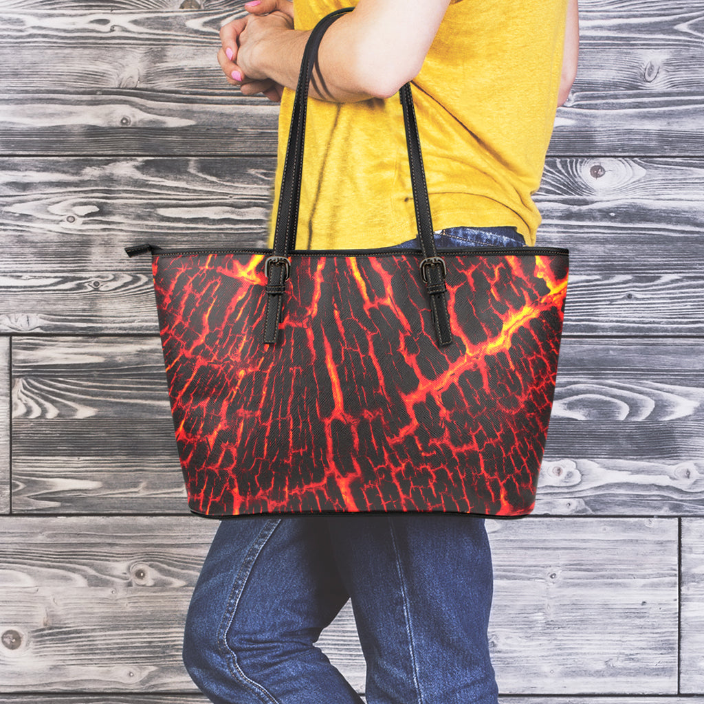 Lava Burning Print Leather Tote Bag