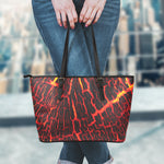 Lava Burning Print Leather Tote Bag