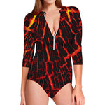 Lava Burning Print Long Sleeve Swimsuit