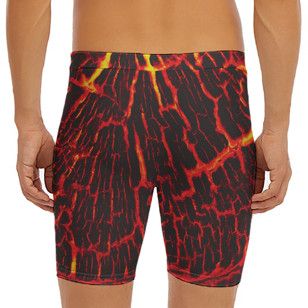 Lava Burning Print Men's Long Boxer Briefs