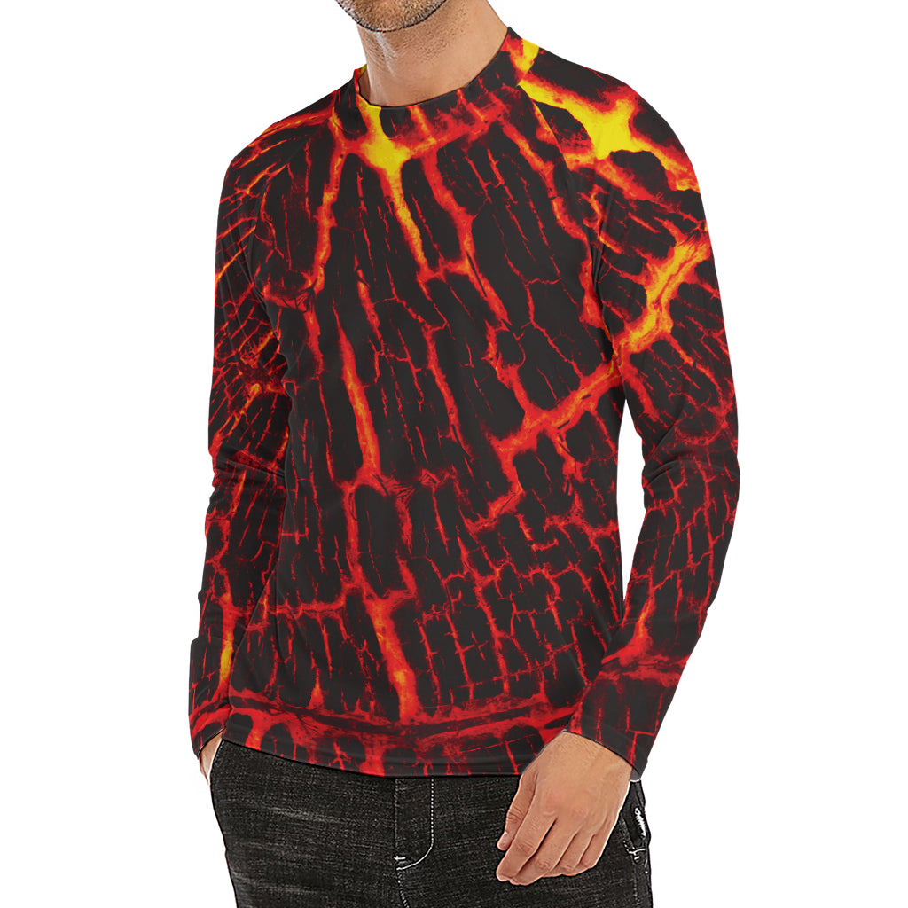 Lava Burning Print Men's Long Sleeve Rash Guard