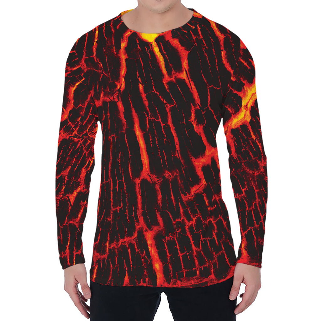 Lava Burning Print Men's Long Sleeve T-Shirt