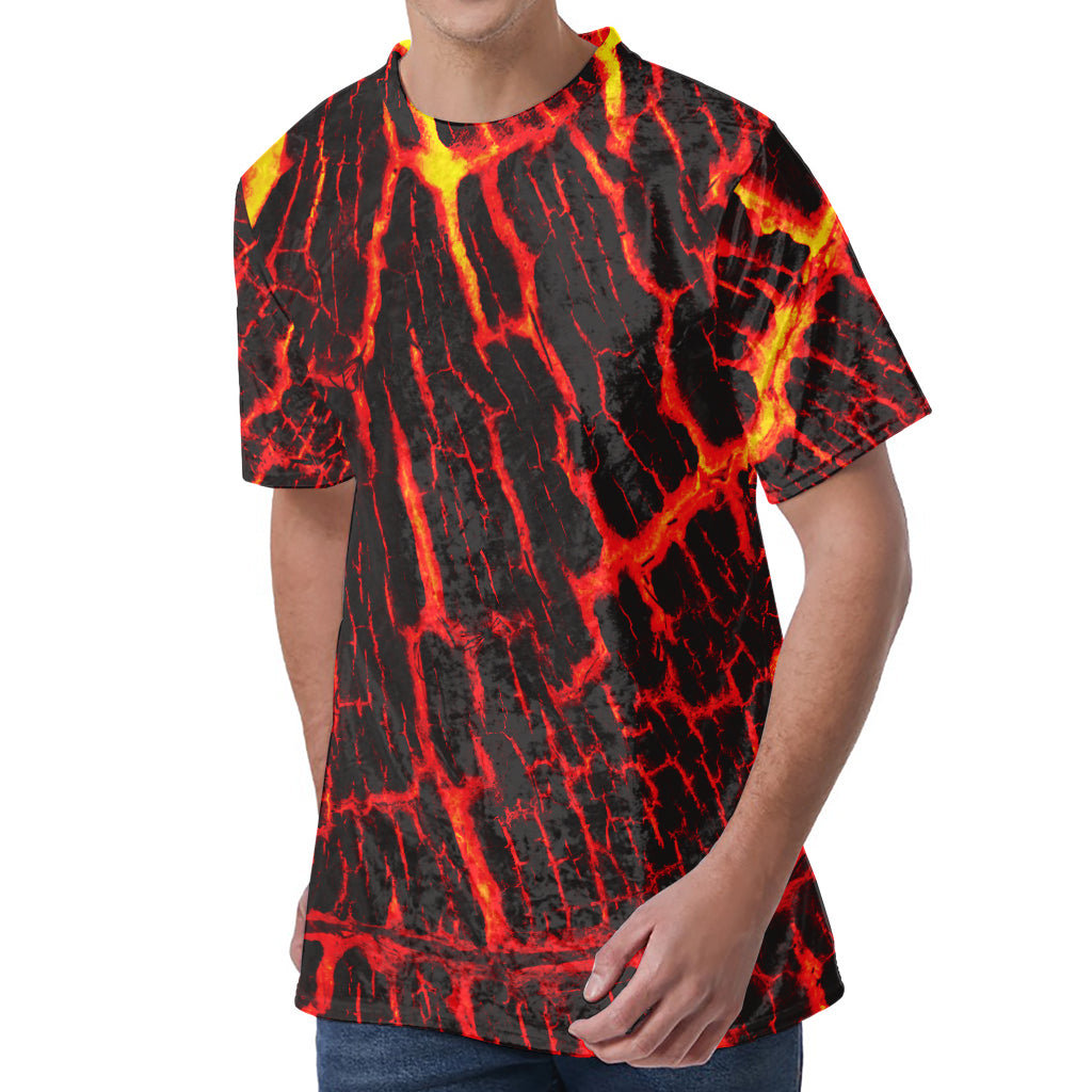 Lava Burning Print Men's Velvet T-Shirt