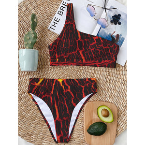 Lava Burning Print One Shoulder Bikini Top