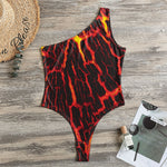 Lava Burning Print One Shoulder Bodysuit