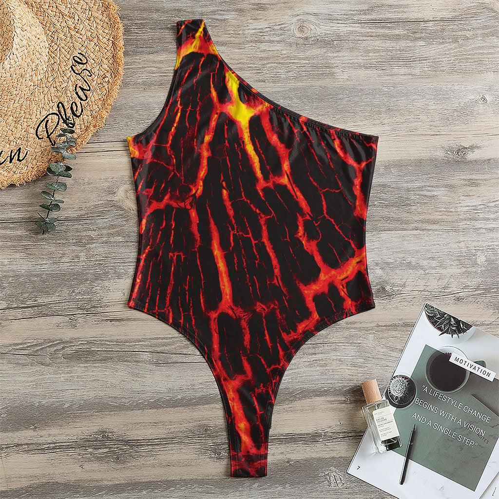 Lava Burning Print One Shoulder Bodysuit