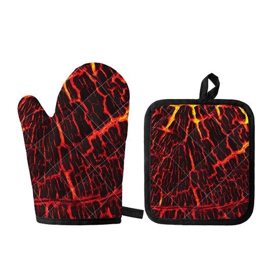 Lava Burning Print Oven Mitt And Pot Holder Set