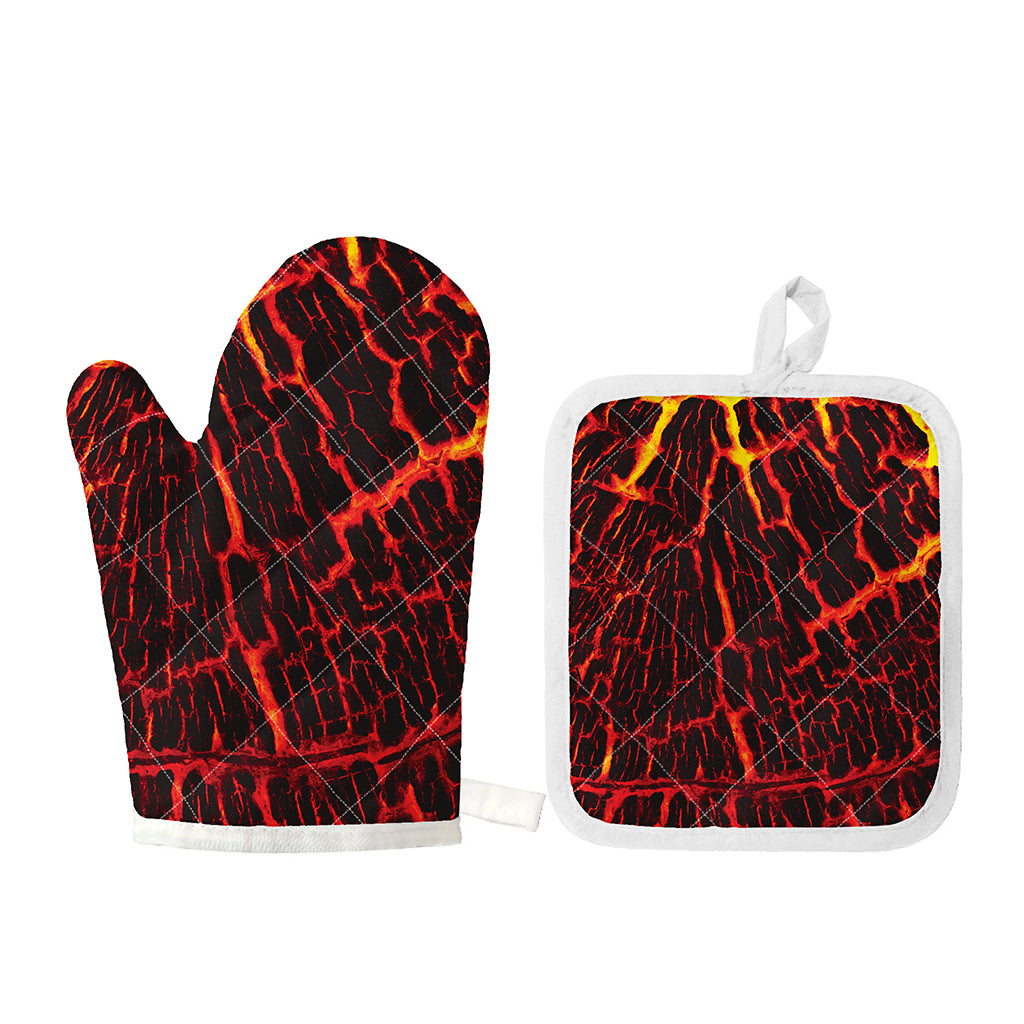 Lava Burning Print Oven Mitt And Pot Holder Set