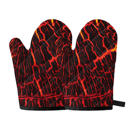 Lava Burning Print Oven Mitts