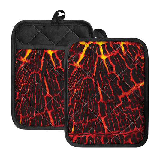 Lava Burning Print Pot Holders With Pocket