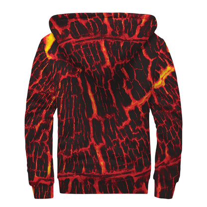 Lava Burning Print Sherpa Lined Zip Up Hoodie