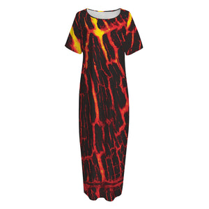 Lava Burning Print Short Sleeve Long Nightdress