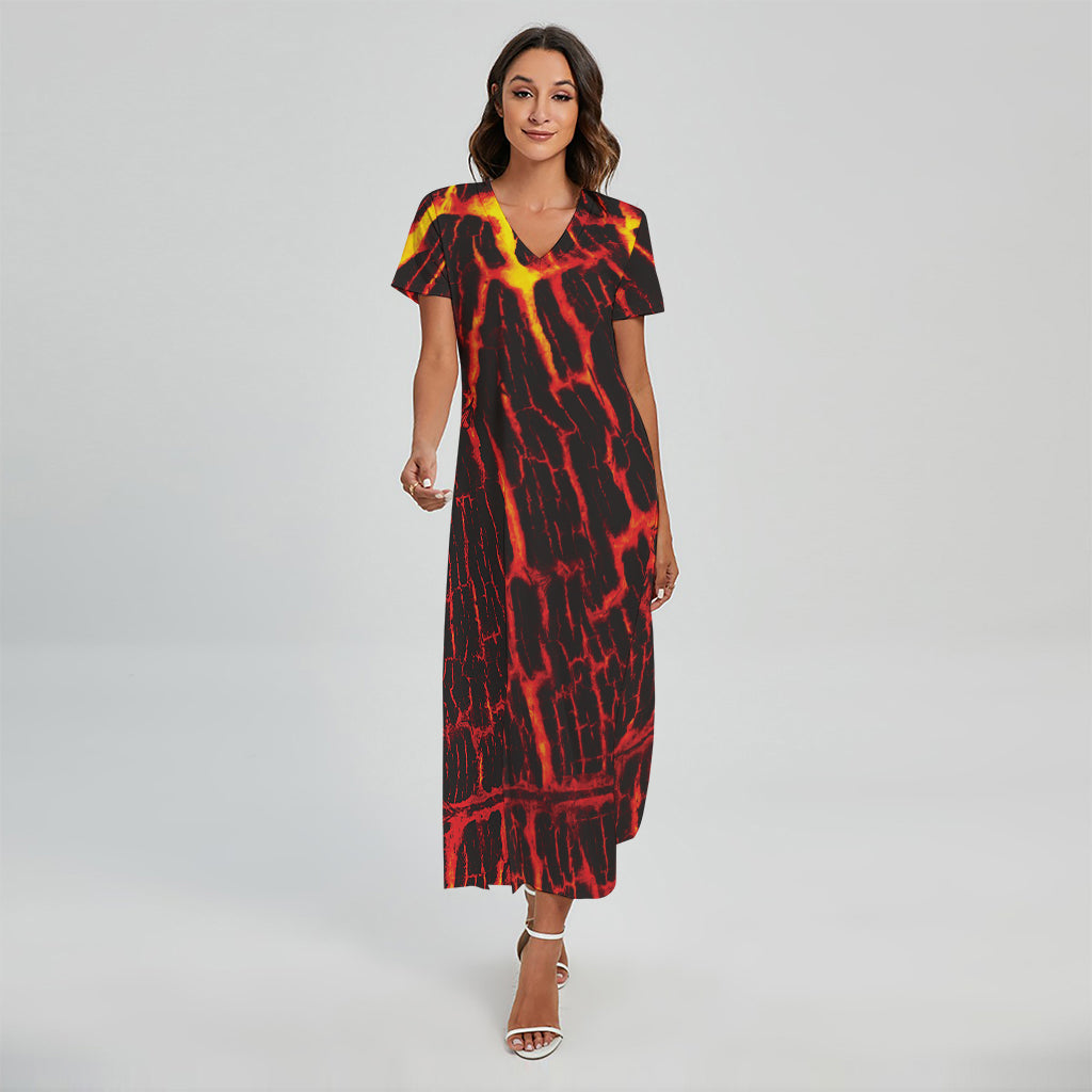 Lava Burning Print Short Sleeve Maxi Dress