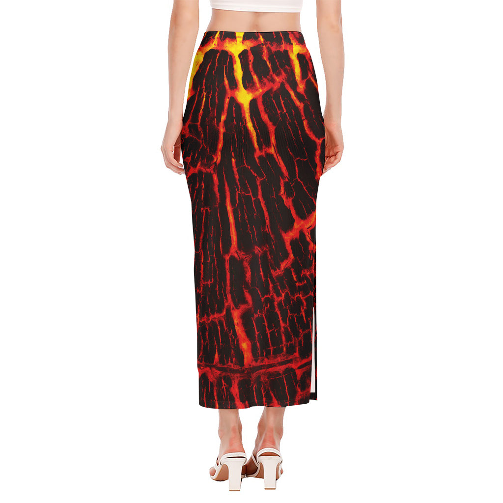 Lava Burning Print Side Slit Maxi Skirt