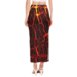 Lava Burning Print Side Slit Maxi Skirt