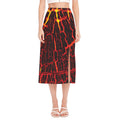Lava Burning Print Side Slit Midi Skirt