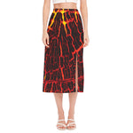 Lava Burning Print Side Slit Midi Skirt