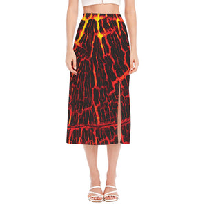 Lava Burning Print Side Slit Midi Skirt