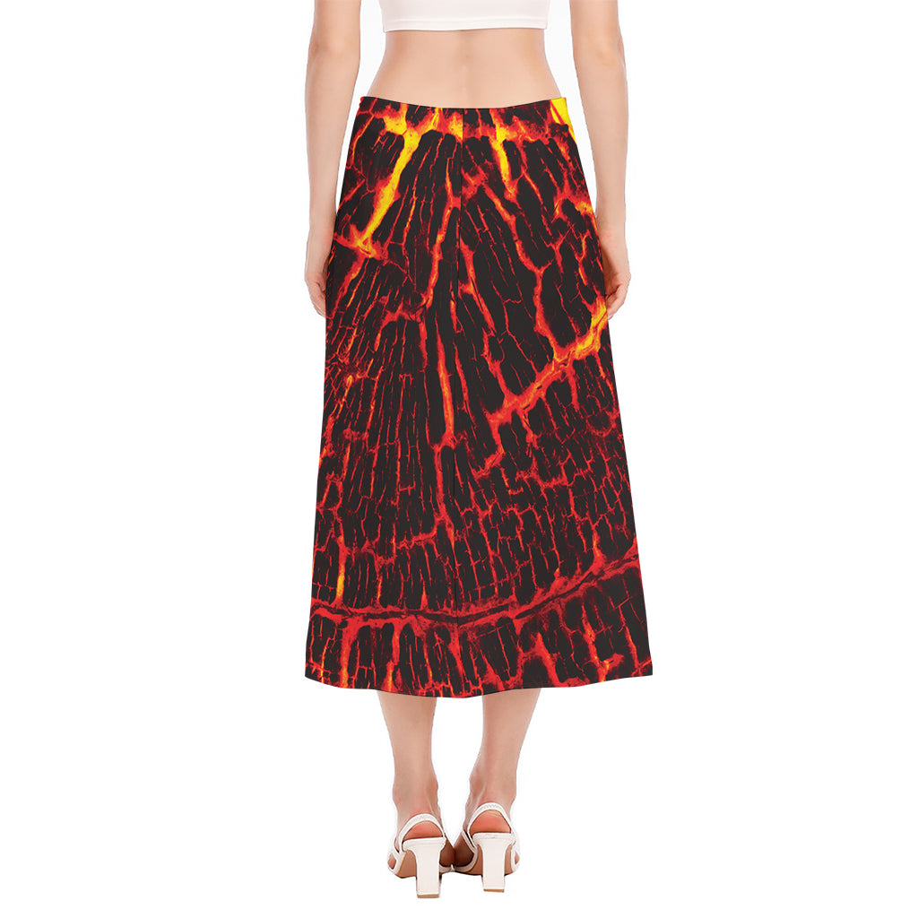 Lava Burning Print Side Slit Midi Skirt