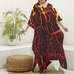 Lava Burning Print Silk V-Neck Kaftan Dress