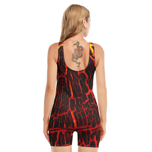 Lava Burning Print Sleeveless One Piece Swimsuit