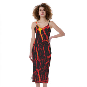 Lava Burning Print Slim Fit Midi Cami Dress