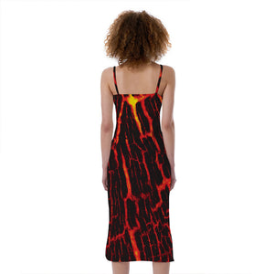 Lava Burning Print Slim Fit Midi Cami Dress