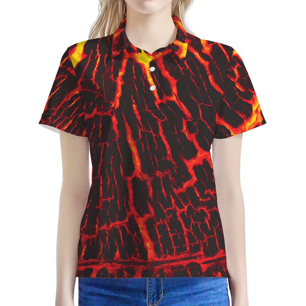 Lava Burning Print Women's Polo Shirt