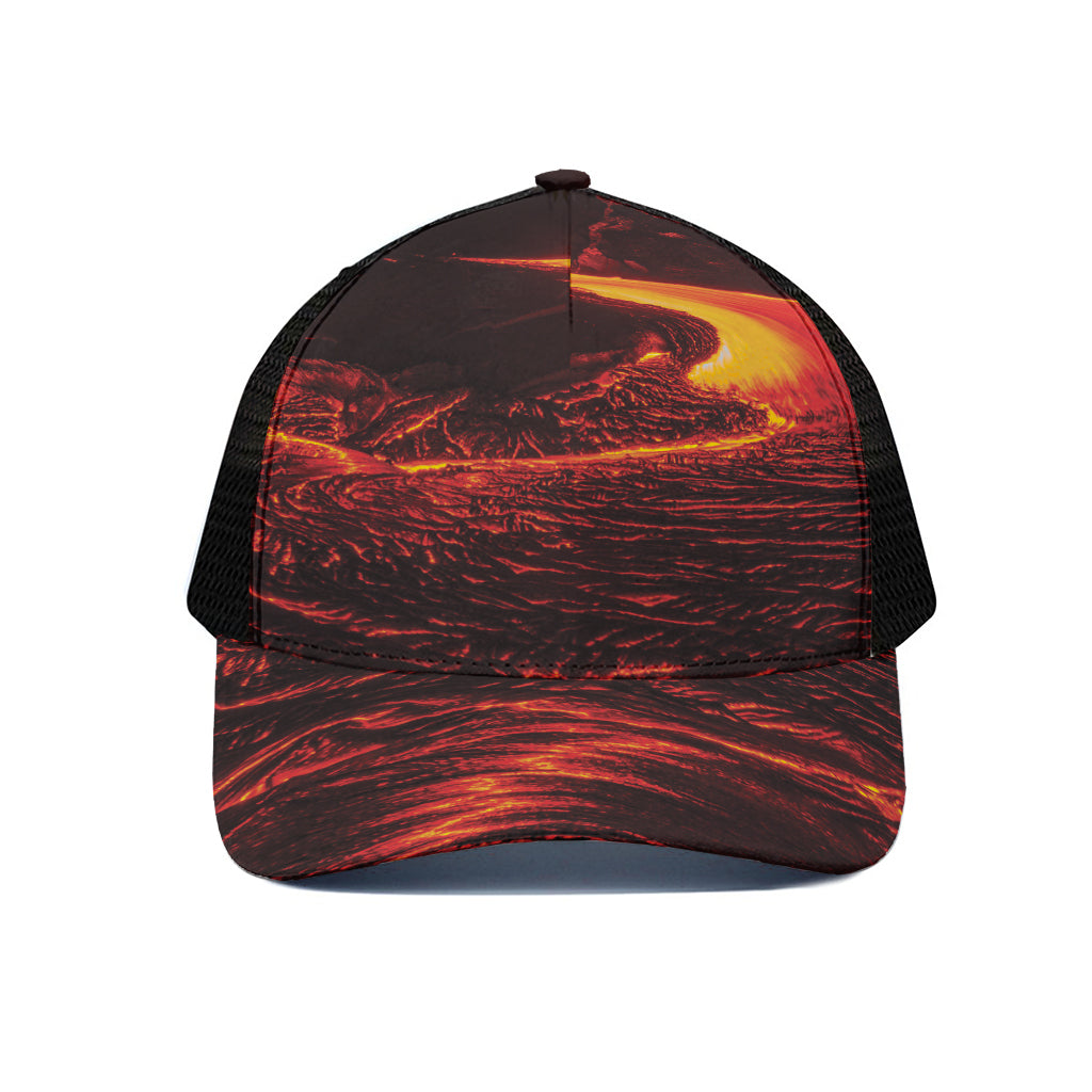 Lava Flow Print Black Mesh Trucker Cap