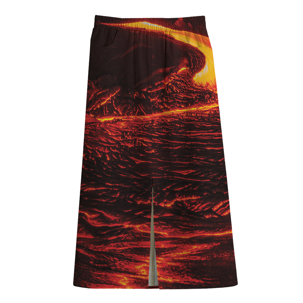 Lava Flow Print Cotton Front Slit Maxi Skirt