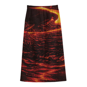 Lava Flow Print Cotton Front Slit Maxi Skirt