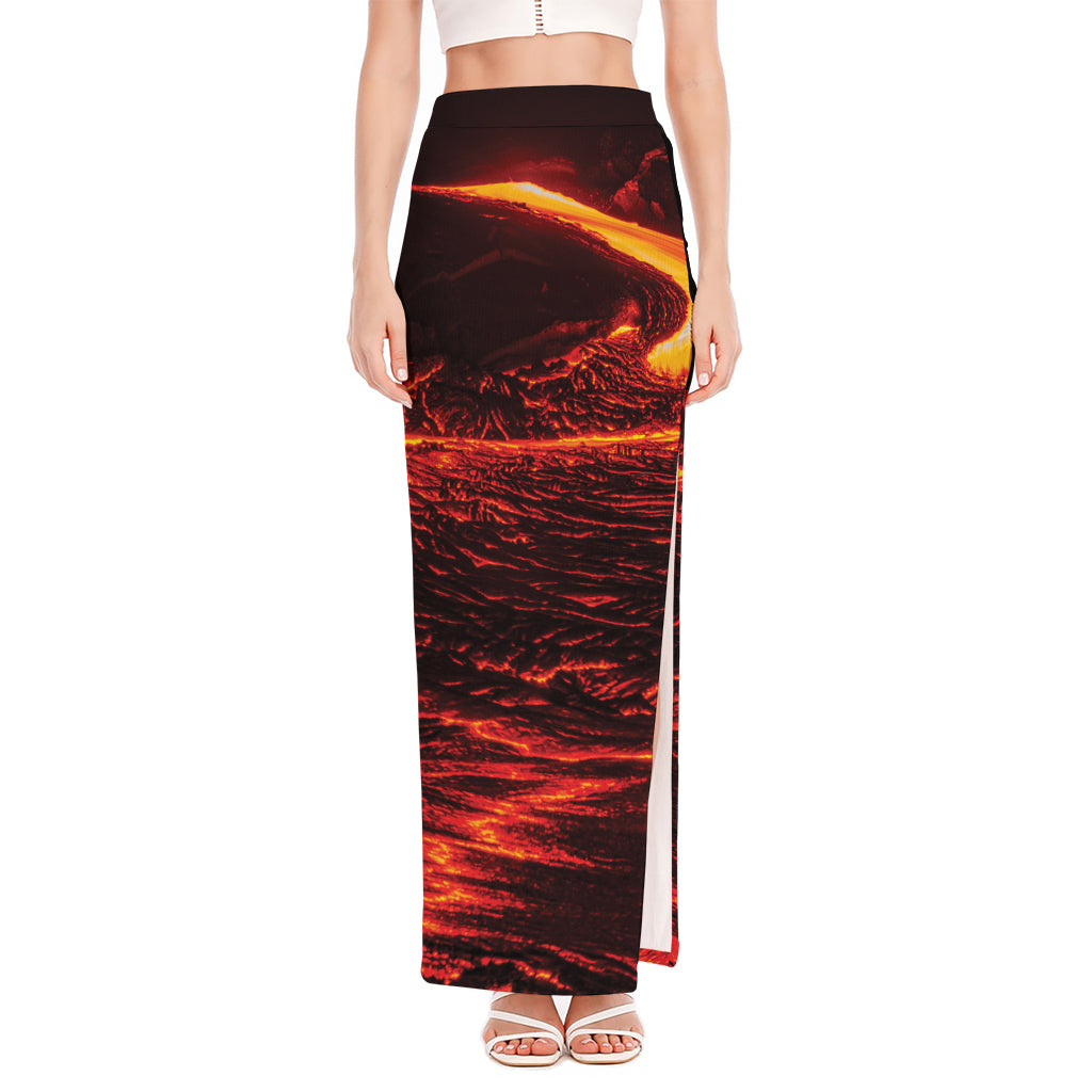 Lava Flow Print High Slit Maxi Skirt