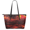Lava Flow Print Leather Tote Bag With Zipper