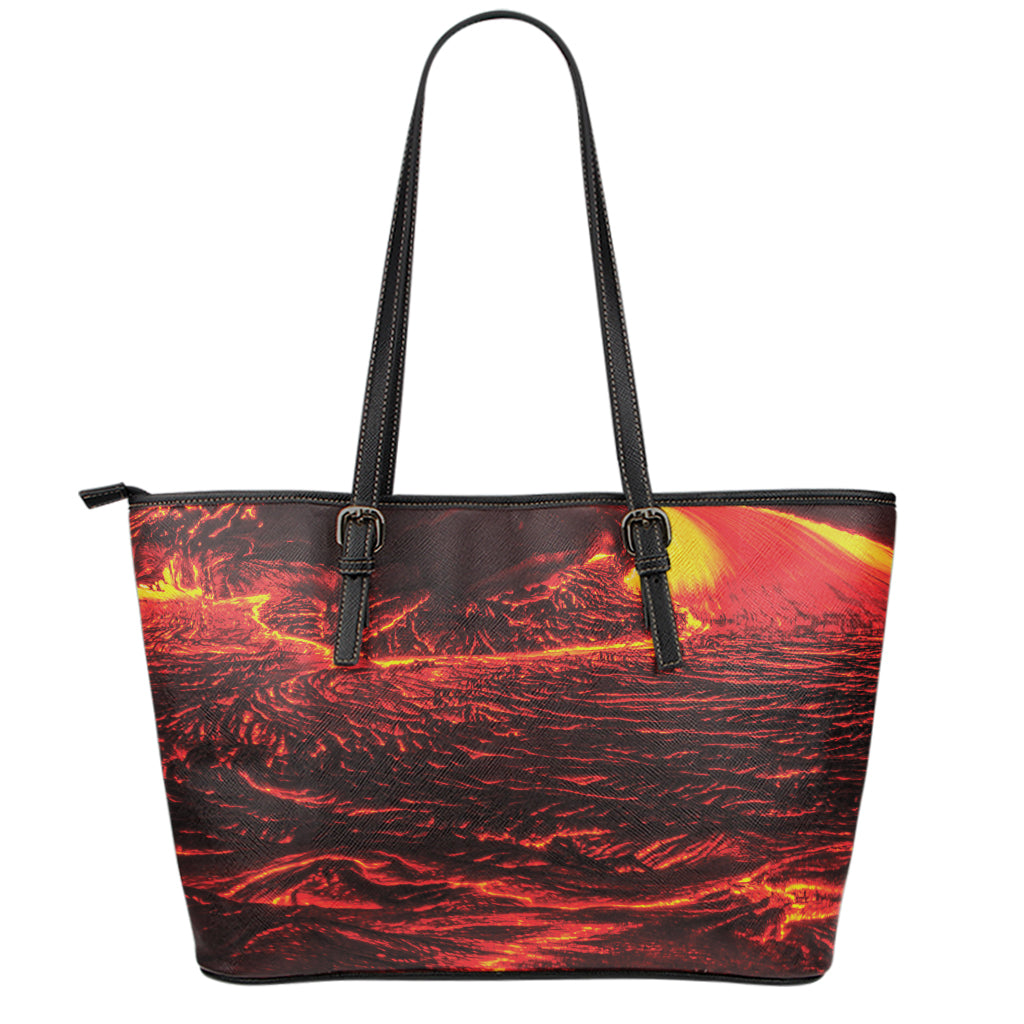 Lava Flow Print Leather Tote Bag