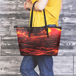 Lava Flow Print Leather Tote Bag