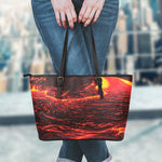 Lava Flow Print Leather Tote Bag