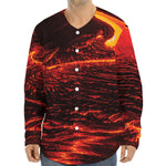 Lava Flow Print Long Sleeve Baseball Jersey