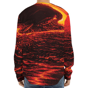 Lava Flow Print Long Sleeve Baseball Jersey