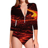 Lava Flow Print Long Sleeve Swimsuit