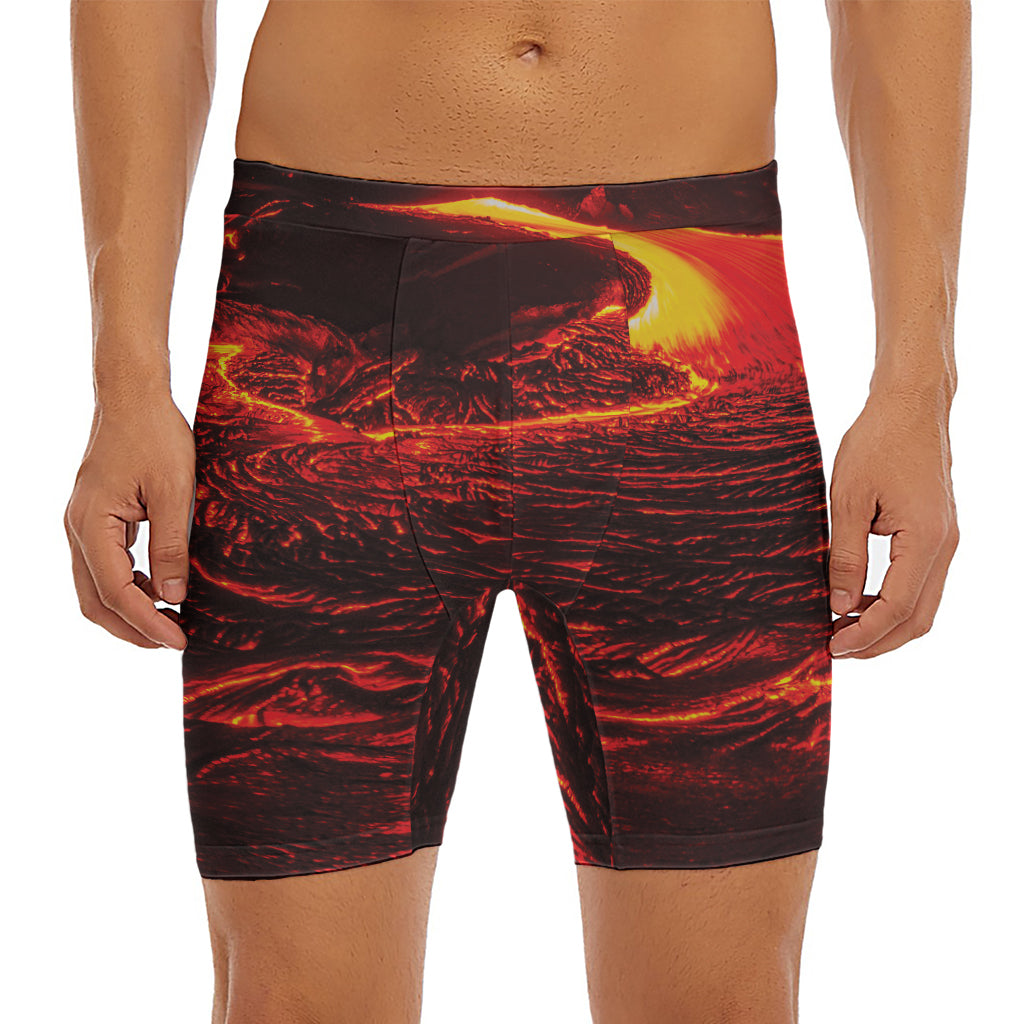 Lava Flow Print Men's Long Boxer Briefs