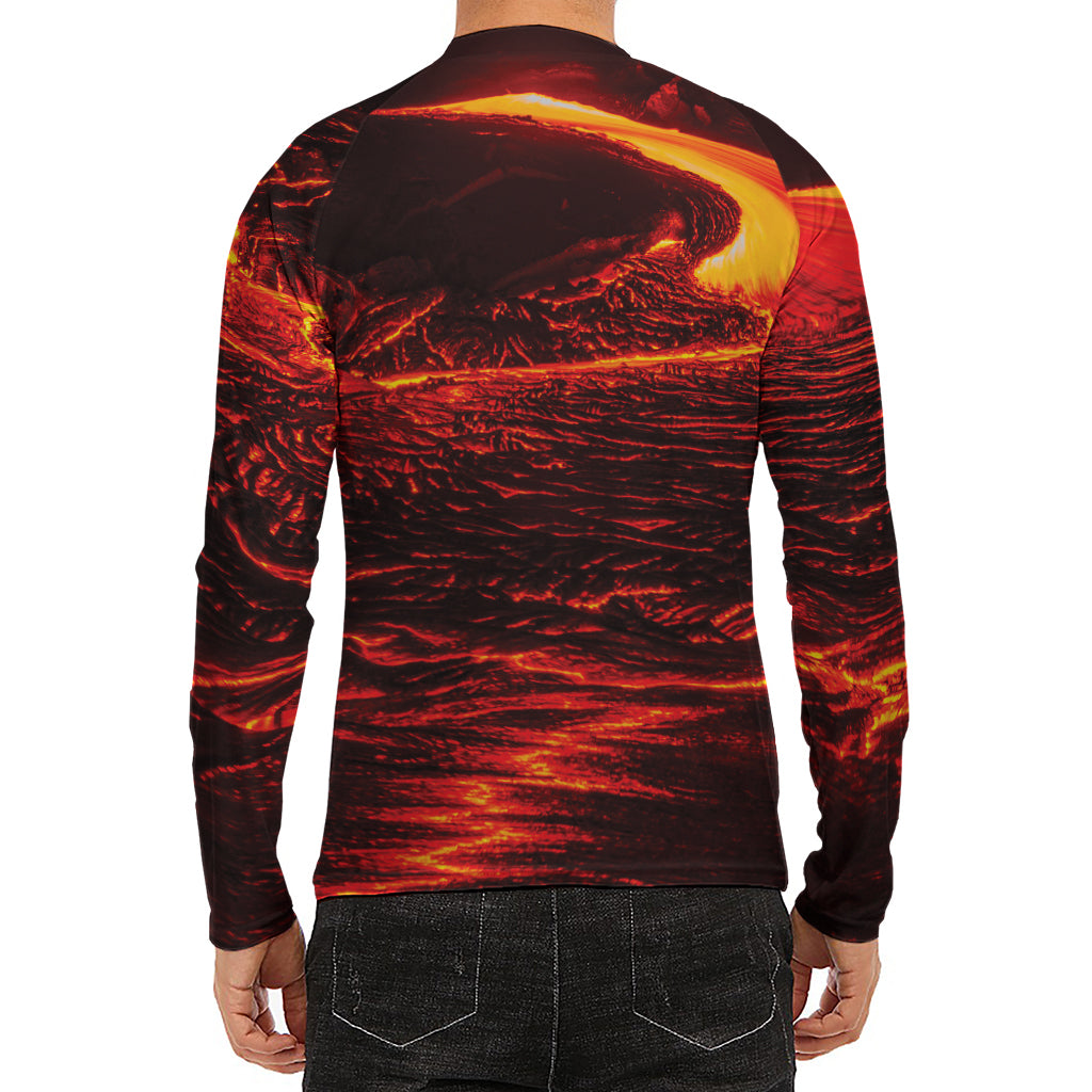 Lava Flow Print Men's Long Sleeve Rash Guard