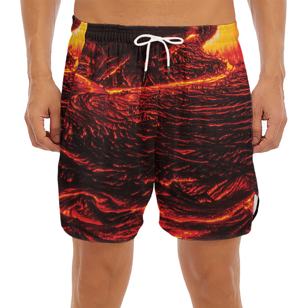 Lava Flow Print Men's Split Running Shorts