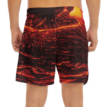 Lava Flow Print Men's Split Running Shorts