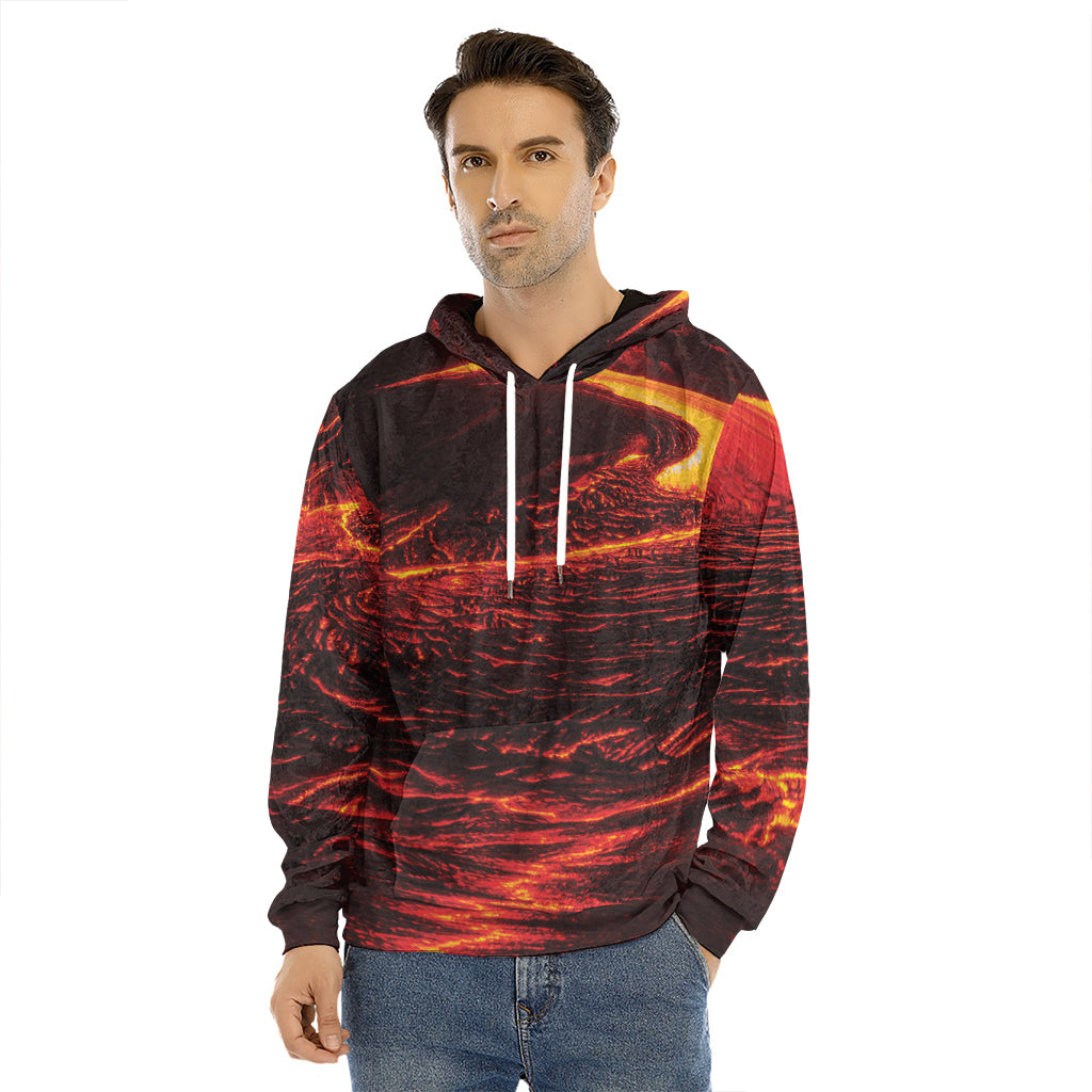 Lava Flow Print Men's Velvet Pullover Hoodie