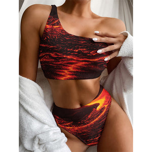 Lava Flow Print One Shoulder Bikini Top